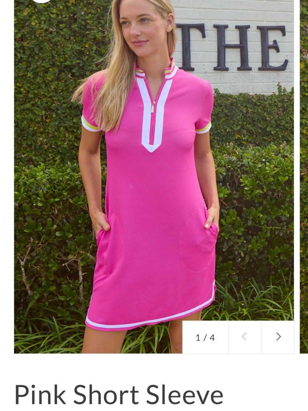 Cabana Life Pink Short Sleeve Zip Polo Dress with White Trim